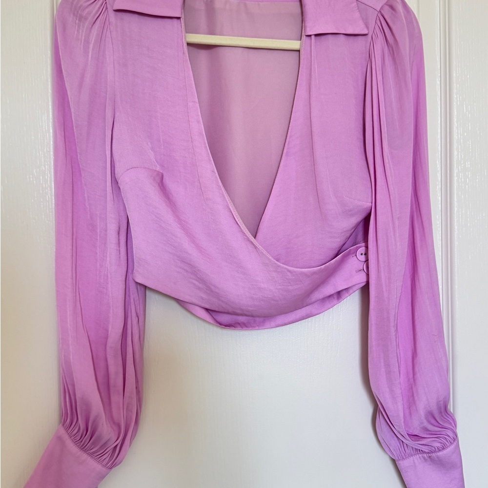 Lovers + Friends Pink Wrap Blouse with Notched Collar